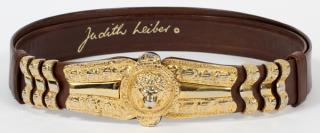 Appraisal: JUDITH LEIBER BROWN LEATHER BELT WITH GOLD TONE BUCKLE Brown