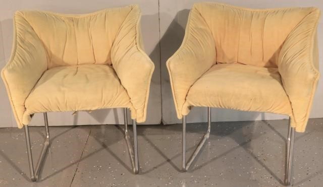 Appraisal: PAIR OF ELEGANT TAN VELVET AND CHROME HARVEYPROBBER LOUNGE CHAIRS