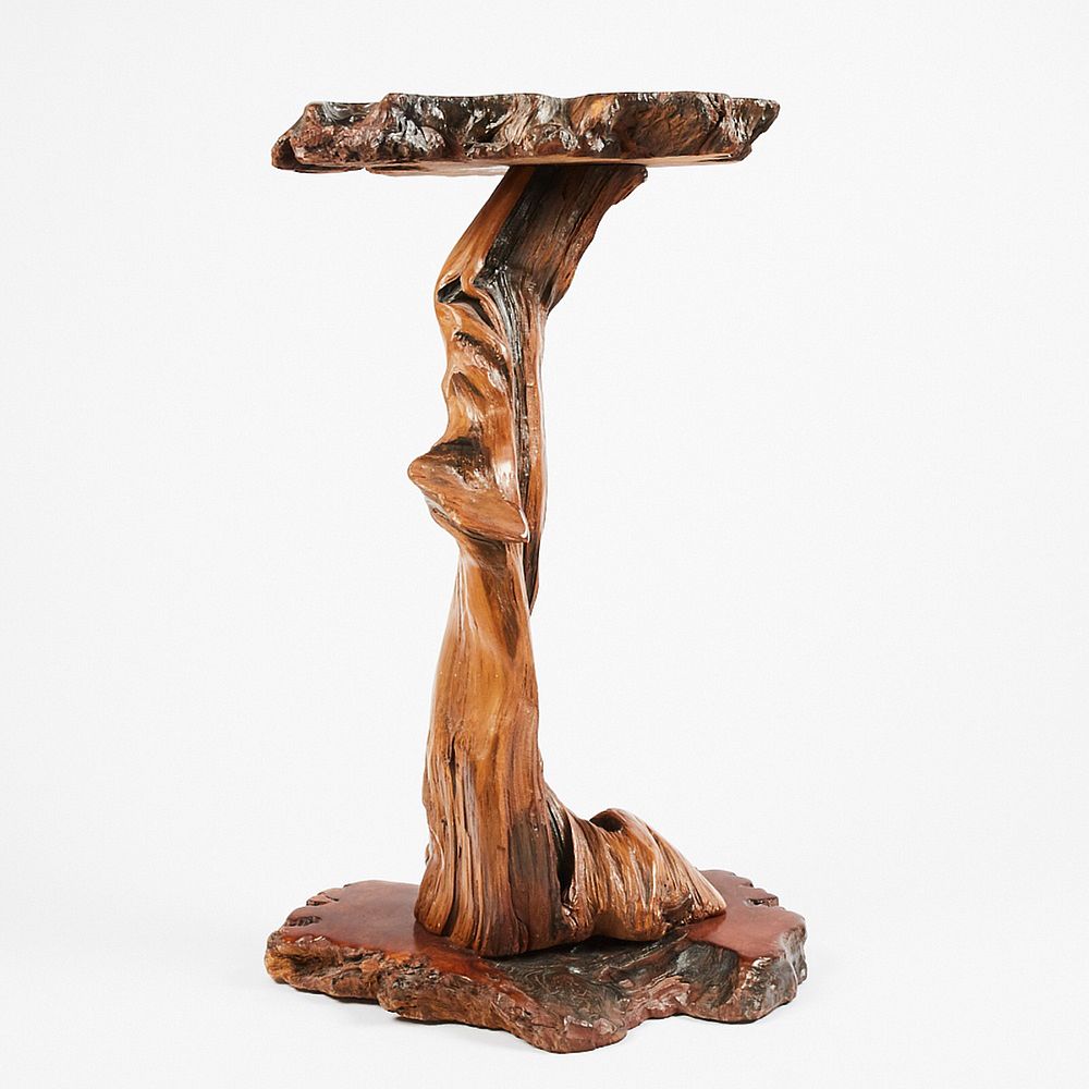 Appraisal: California Redwood Burl Wood Tall Stand An elegant California Redwood