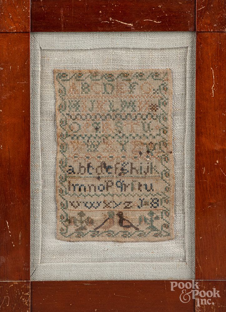 Appraisal: Small silk on linen sampler early th c Small silk