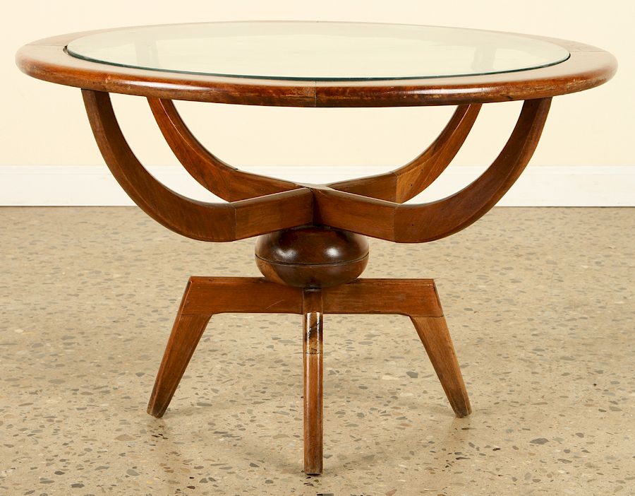 Appraisal: MID CENTURY MODERN ROUND WOOD GLASS COFFEE TABLE A mid