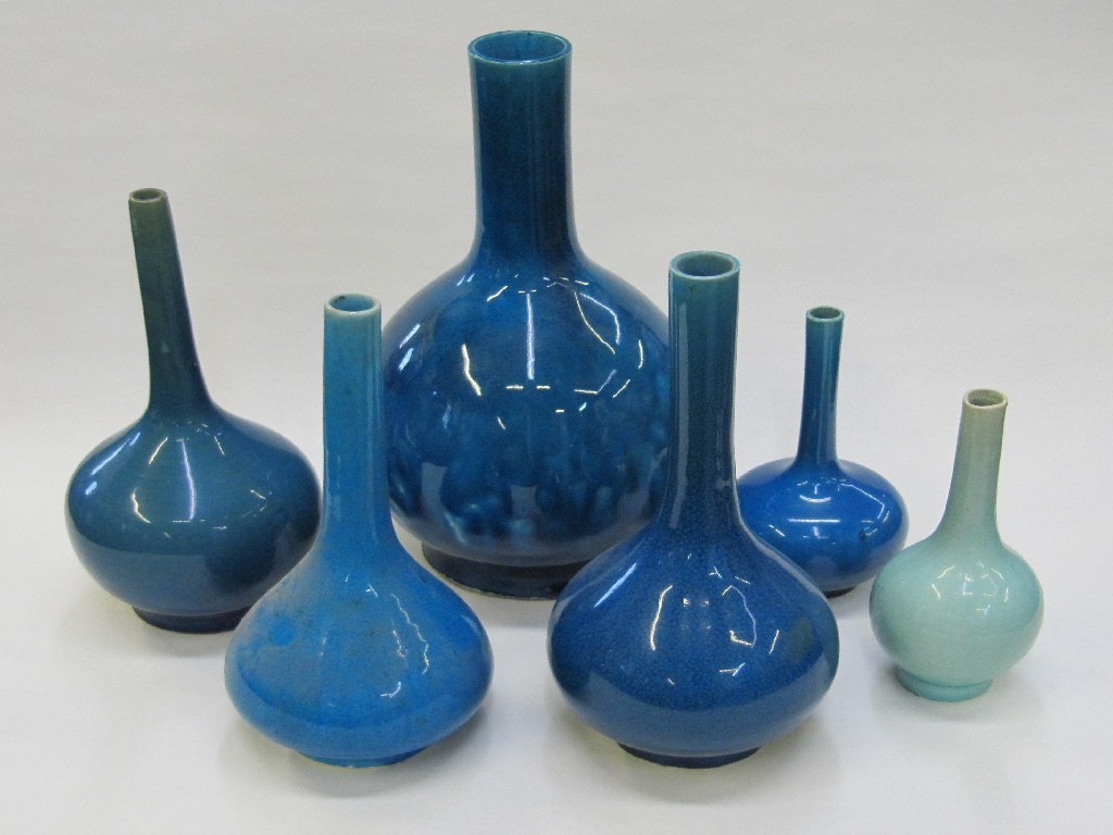 Appraisal: Six Chinese blue glazed bottle vases - assorted sizes