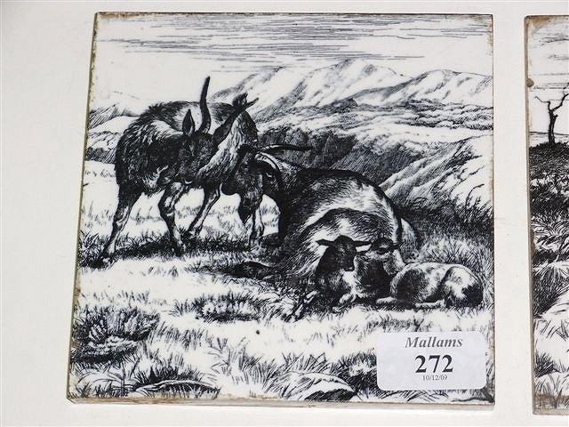 Appraisal: FOUR MINTON TILES black and white from the Animals of