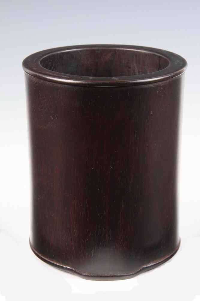 Appraisal: CHINESE WOODEN BRUSH POT - th c Chinese Zitan Wood