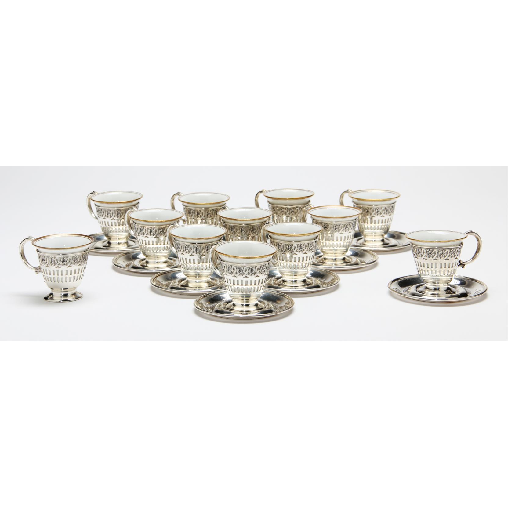 Appraisal: Set of Sterling Silver China Demitasse Cups Saucers by Webster