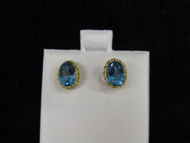 Appraisal: Blue Topaz Earrings rich oval gems in k yellow gold