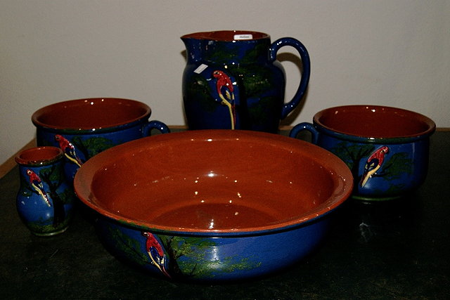 Appraisal: Royal Torquay Pottery five piece toilet setof blue ground with