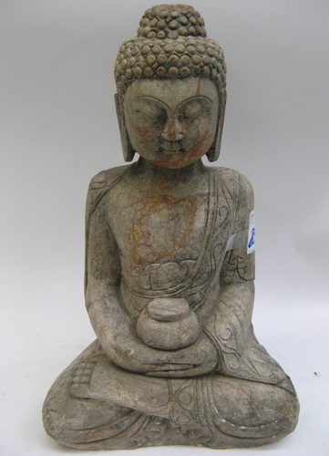 Appraisal: A MARBLE SCULPTURE OF A BENEVOLENT BUDDHA seated with down