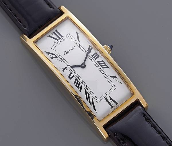 Appraisal: A large curved rectangular wristwatch Cartier circa 's signed Cartier