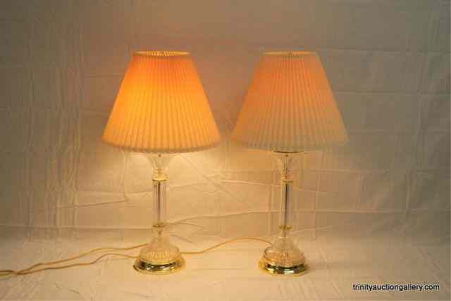 Appraisal: Pr Crystal Brass Parlor Table Lamps From the estate and