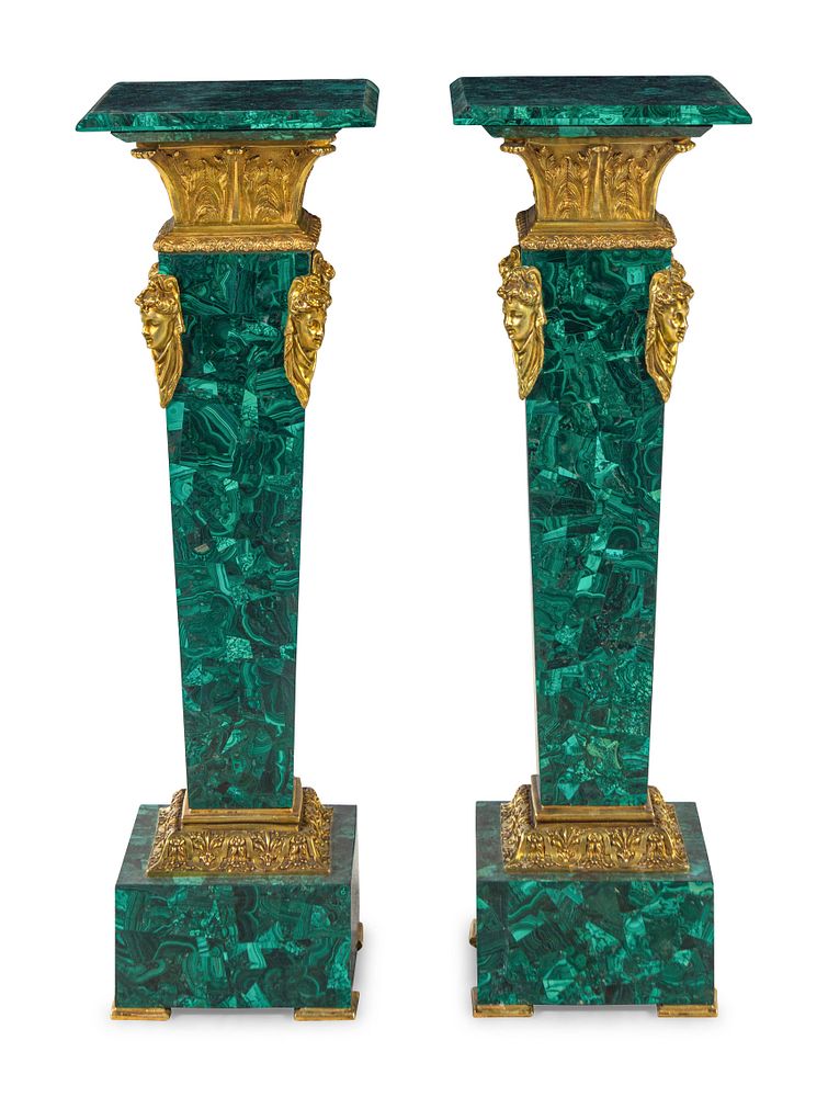 Appraisal: A Pair of Louis XVI Style Gilt Bronze Mounted Malachite