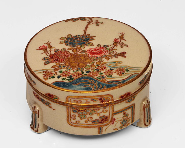 Appraisal: A JAPANESE SATSUMA WARE PORCELAIN CIRCULAR BOX cover with fine