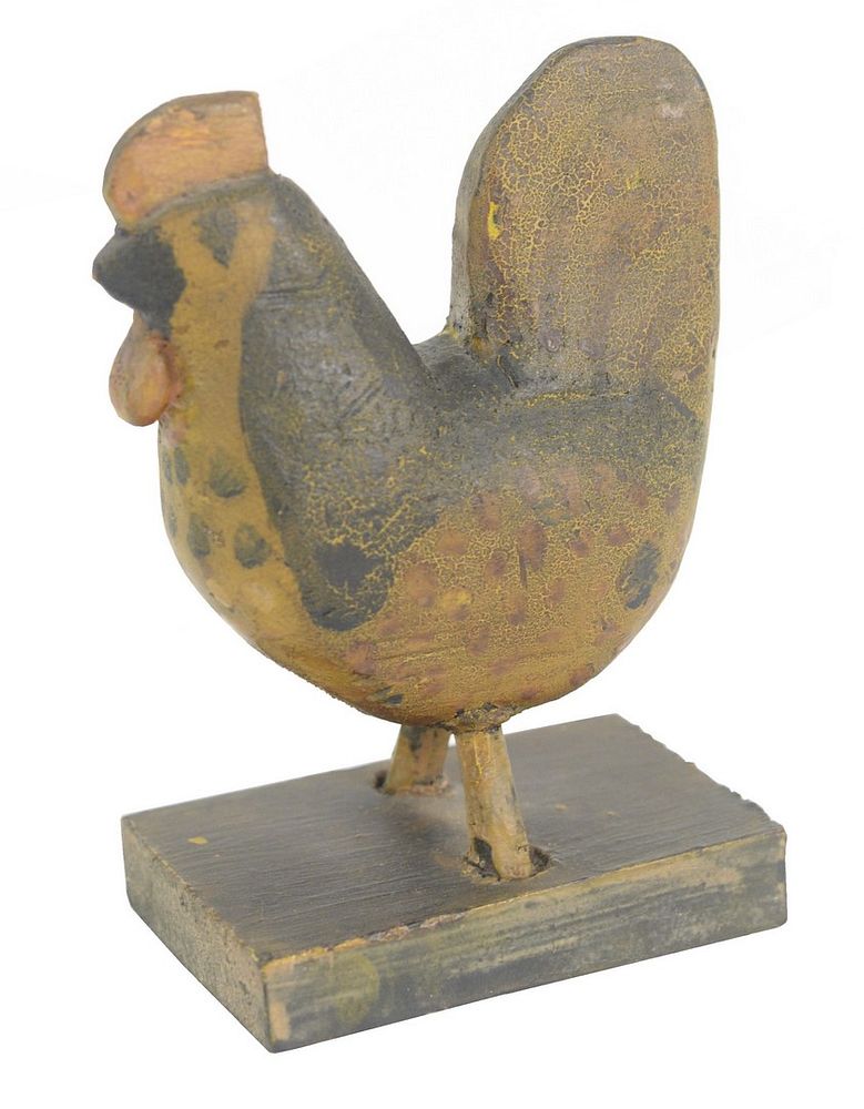 Appraisal: Small Folk Art Chicken carved wood painted yellow brown and