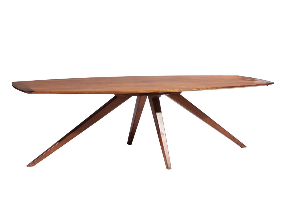 Appraisal: Mid-Century Modern Walnut Spider Leg Dining Table s oblong top