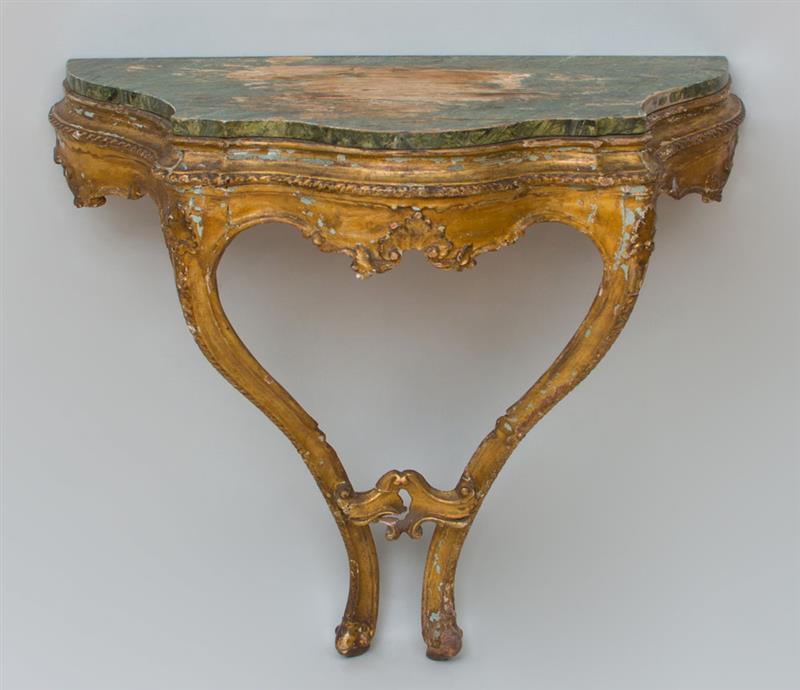 Appraisal: ITALIAN ROCOCO GILTWOOD CONSOLE With a faux marble top x