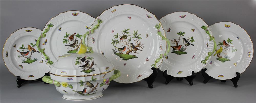 Appraisal: HEREND 'ROTHSCHILD BIRD' PATTERN SPIRAL RIMMED TWENTY PIECE PART SERVICE