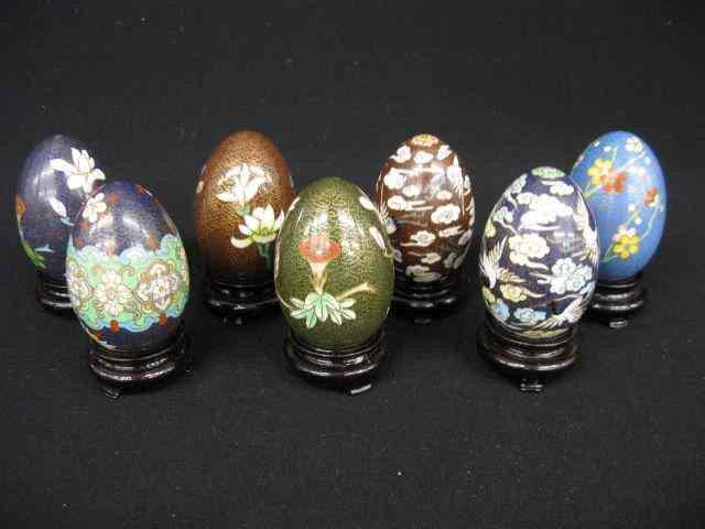 Appraisal: Cloisonne Eggs various colors flowers on stands