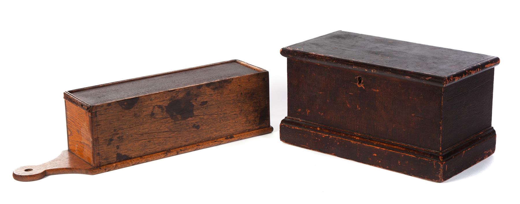 Appraisal: TWO DOVETAILED BOXES First half- th century An American grain-painted