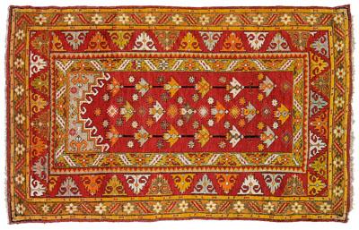 Appraisal: Turkish meditation carpet joined wing designs on red ground gold