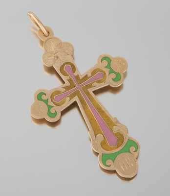 Appraisal: A Russian Gold and Enamel Cross Pendant k yellow gold