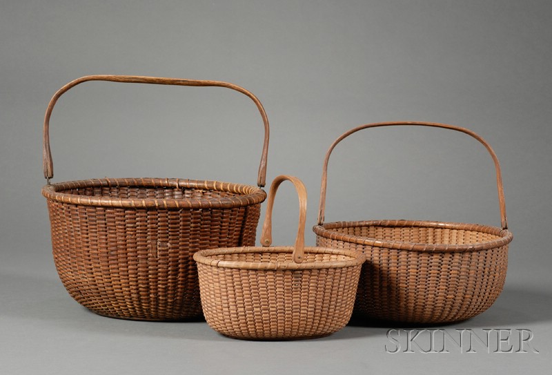 Appraisal: Three Woven Cane and Splint Nantucket Baskets America early th