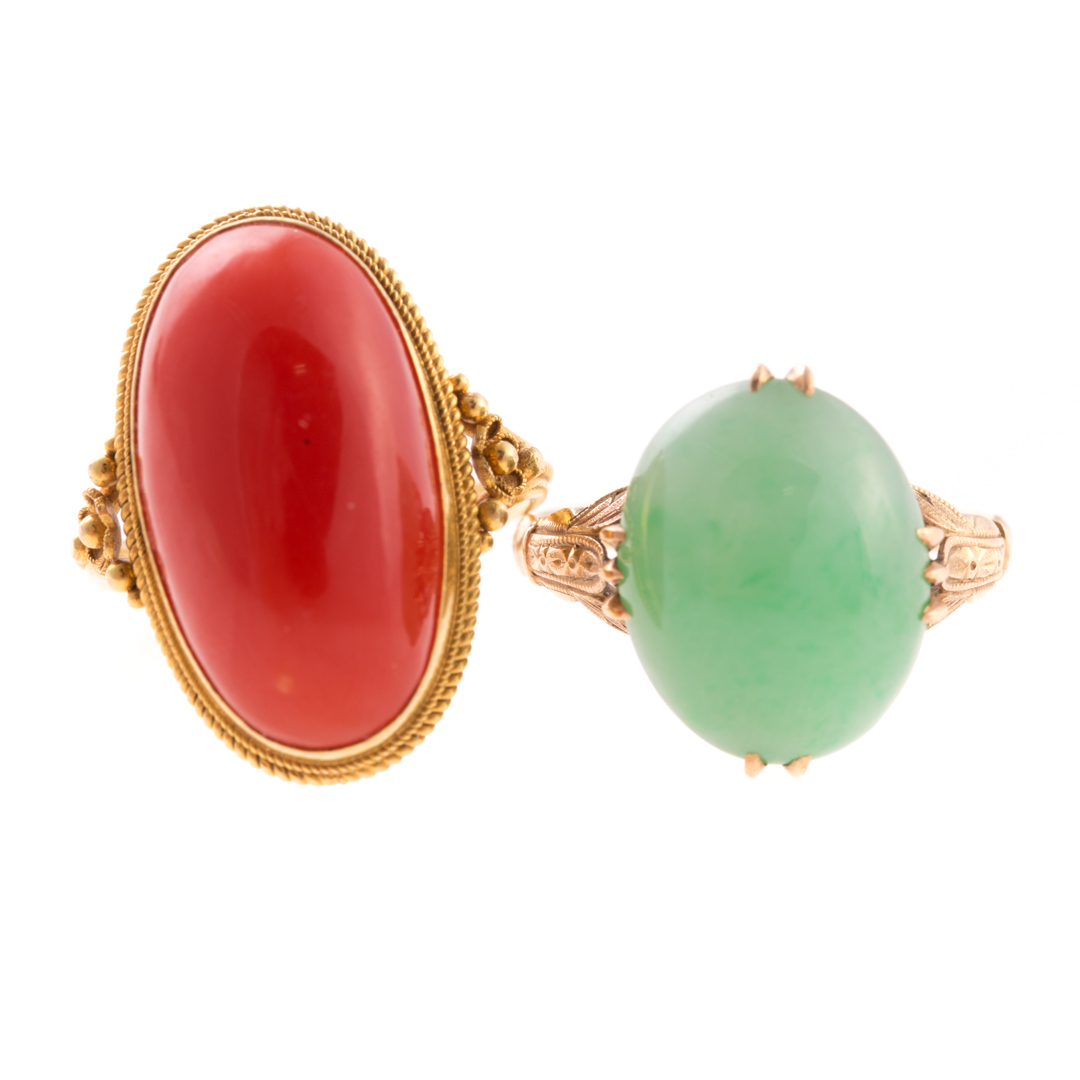 Appraisal: A Lady's Jade Ring Coral Ring in Gold K yellow