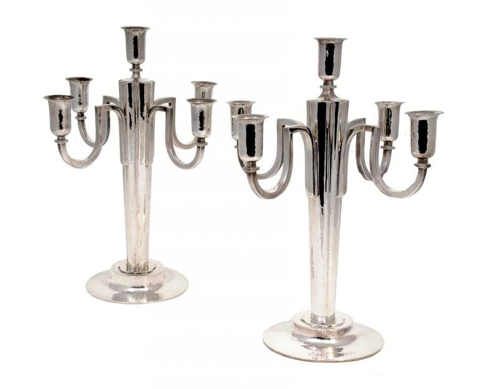 Appraisal: A PAIR OF GERMAN MODERNIST SILVER CANDELABRA of five lights