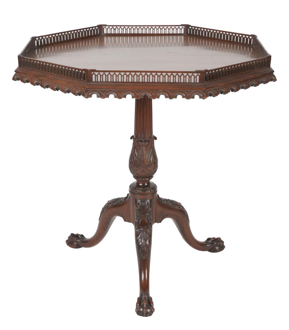 Appraisal: CHIPPENDALE-STYLE MAHOGANY TEA TABLE th century the octagonal top with