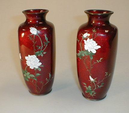 Appraisal: A pair of Japanese cloissone baluster vases of square taper