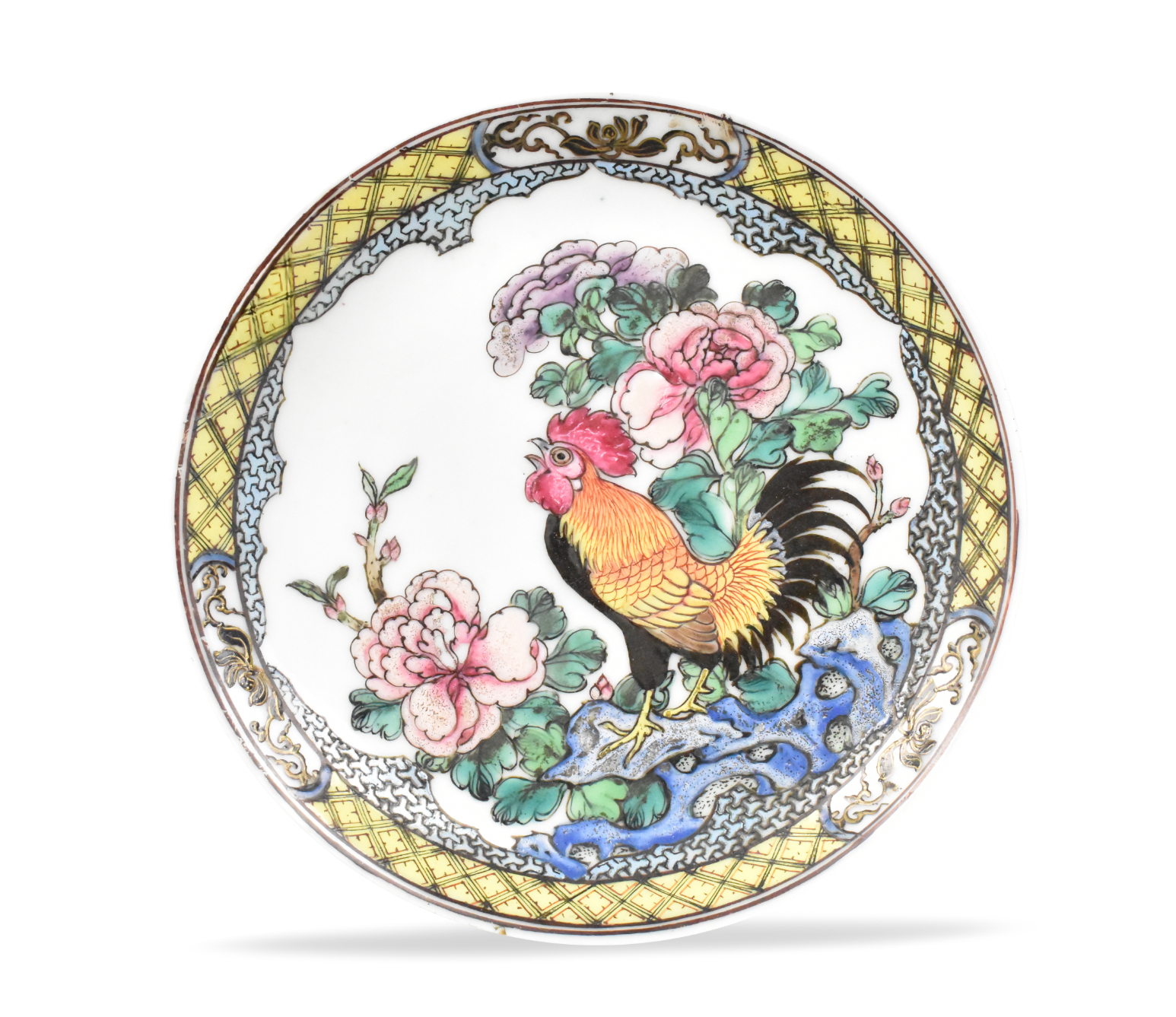 Appraisal: A Chinese famille rose rooster plate Yongzheng period - The