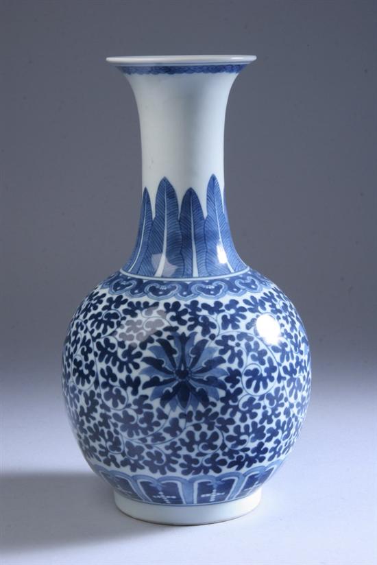 Appraisal: CHINESE BLUE AND WHITE PORCELAIN VASE Flower-head and scrolling foliate