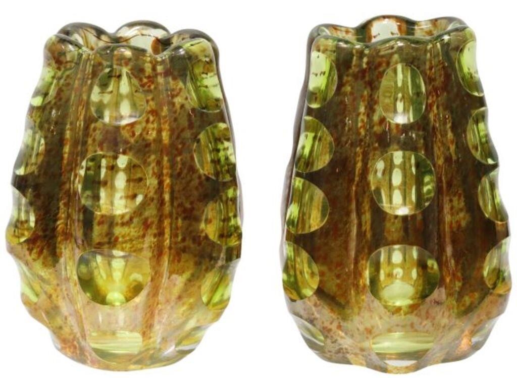 Appraisal: lot of Waterford Evolution art glass flower vases in slightly