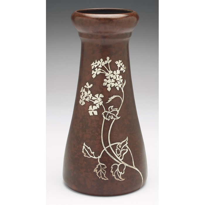 Appraisal: Heintz vase sterling on bronze applied floral design original patina