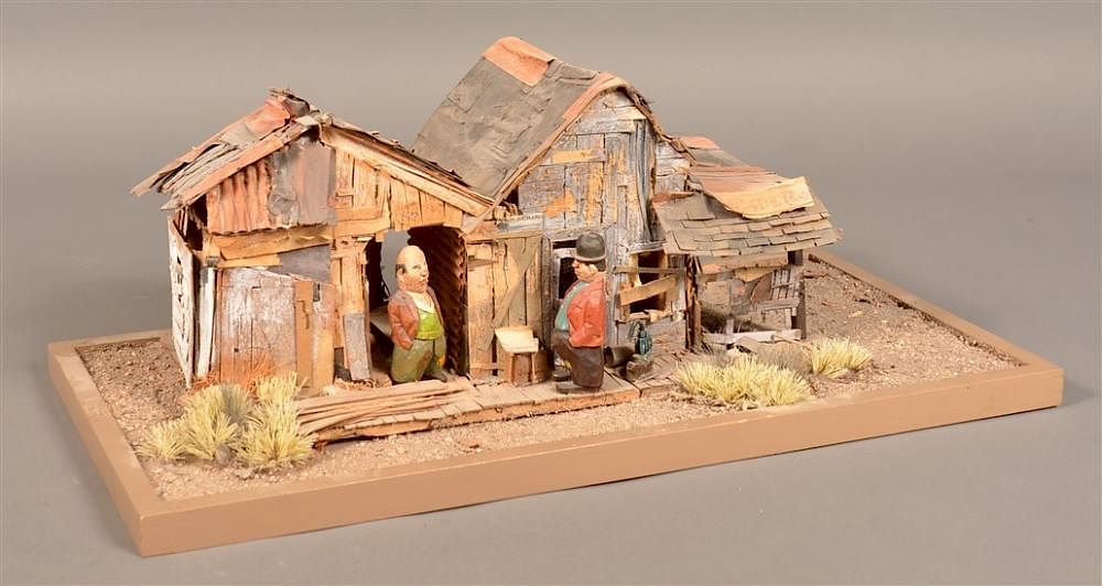 Appraisal: Jail House Carvers Diorama of a Shack Jail House Carvers