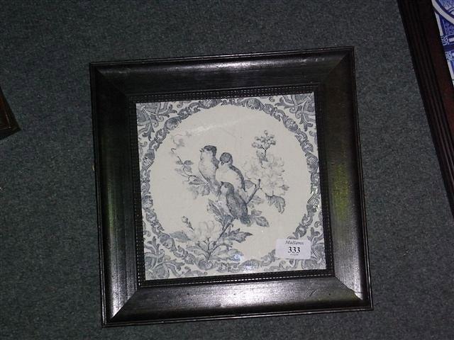 Appraisal: A VICTORIAN TILE three birds on a branch framed