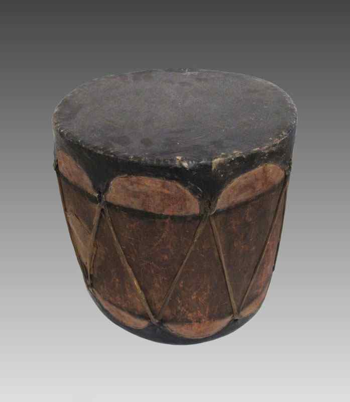 Appraisal: COCHITI PUEBLO PAINTED DRUM Wood sides with hide heads and