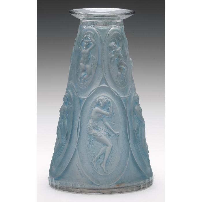 Appraisal: R Lalique vase Camee unusual form with nude figures signed