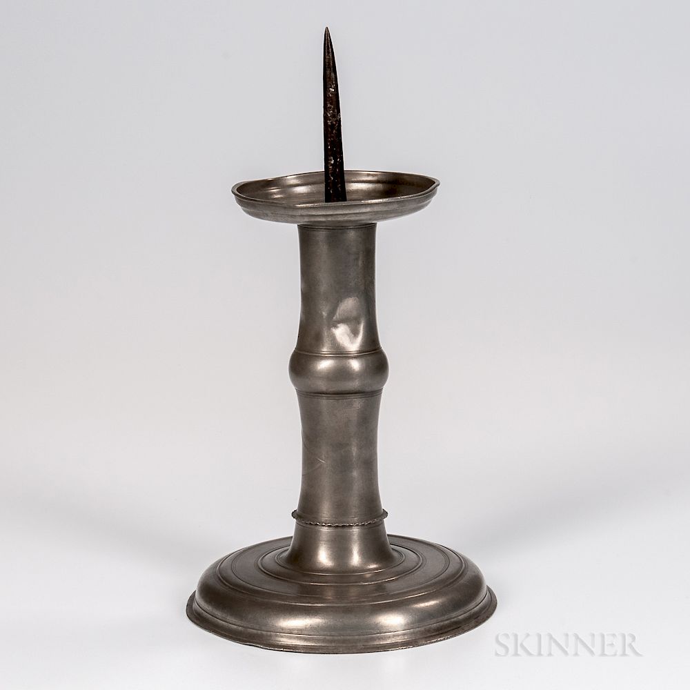 Appraisal: Large Early th Century Pewter Pricket Candlestick Large Early th