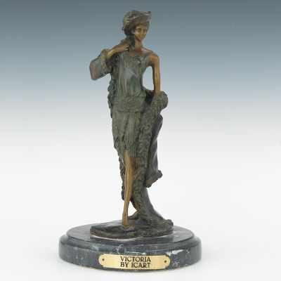 Appraisal: After Icart Victorian Girl Victorian Girl Cast bronze with brown