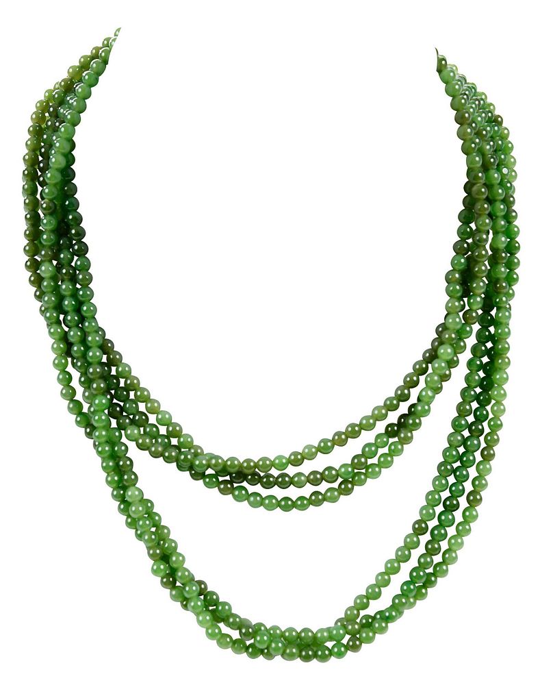 Appraisal: kt Gemstone Necklace triple strand nephrite beads approx mm each