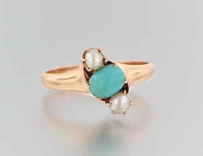 Appraisal: A Ladies' Pearl and Turquoise Ring k yellow gold ring