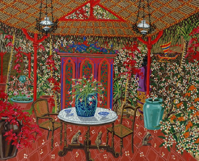 Appraisal: Gregory John Irvine born Balinese Interior acrylic on canvas monogrammed