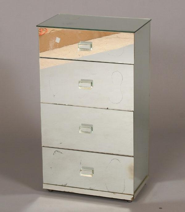 Appraisal: Mirrored four drawer Hollywood boudoir chest with clear beveled pulls