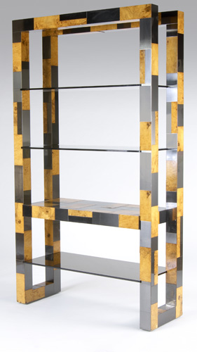 Appraisal: PAUL EVANS Cityscape burl wood veneer and chrome etagere with