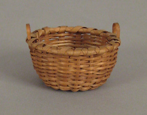 Appraisal: Miniature splint oak gathering basket th c h dia