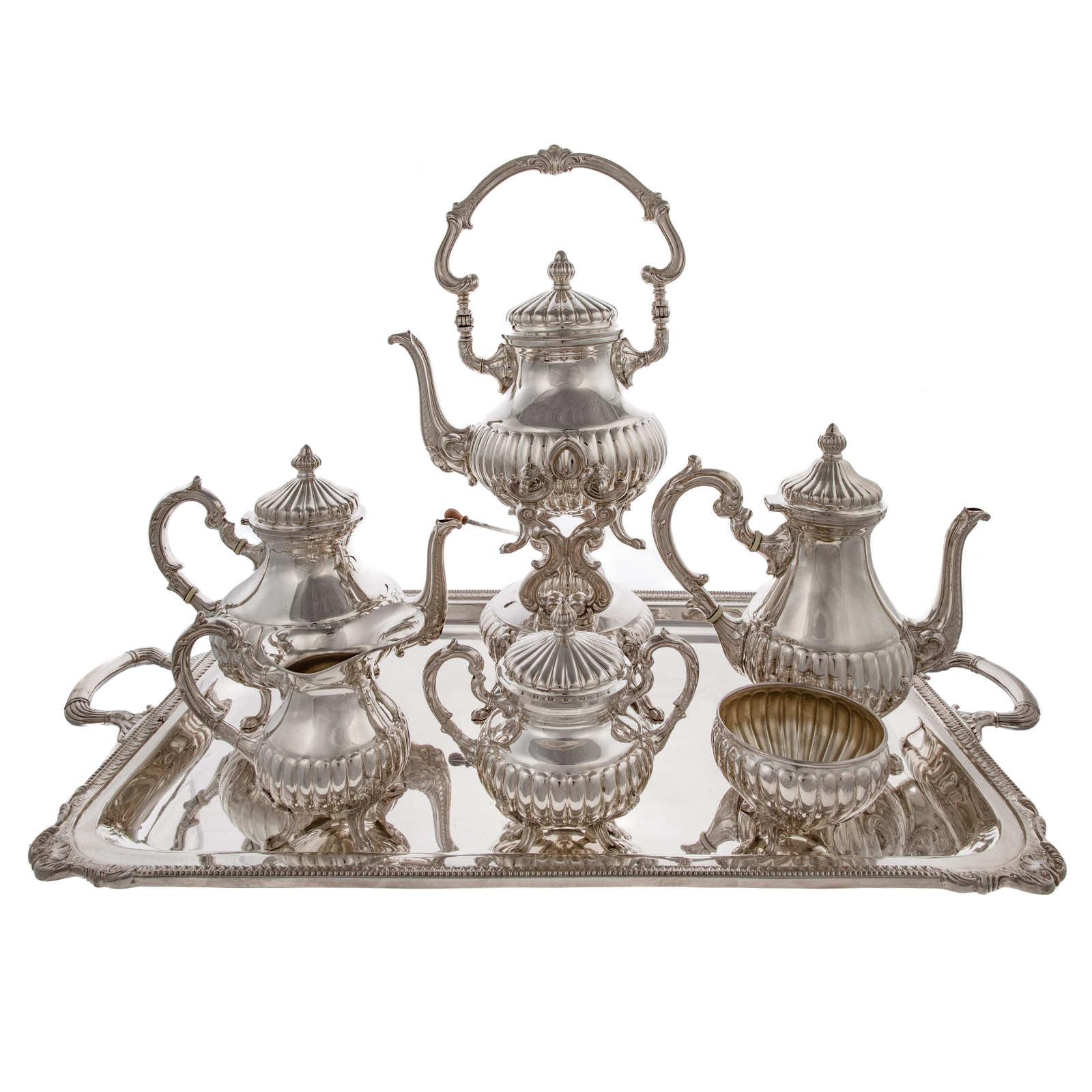 Appraisal: CAMUSSO STERLING TEA COFFEE SERVICE Seven-piece service comprising coffee pot