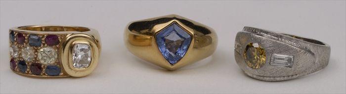 Appraisal: THREE RINGS SET WITH FACETED STONES stamped k stamped Provenance