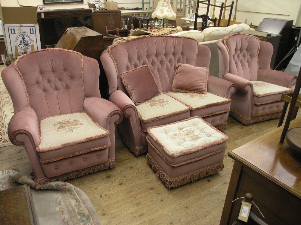 Appraisal: A modern three piece suite upholstered in a pink dralon