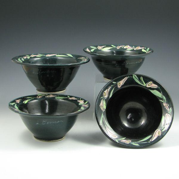 Appraisal: Set f four bowls with floral decoration by Laurie Berman