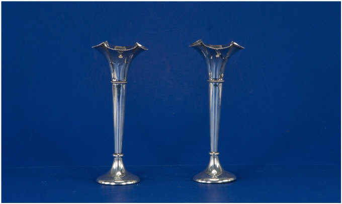 Appraisal: Pair of Silver Specimen Vases Hallmarked Birmingham Both inches in